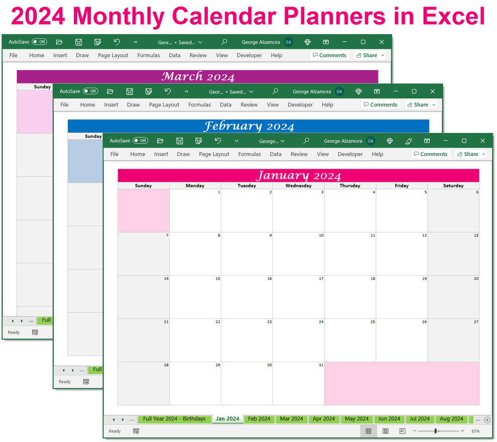 Printable 2024 Calendar Spreadsheet Best Downloadable Excel Templates
