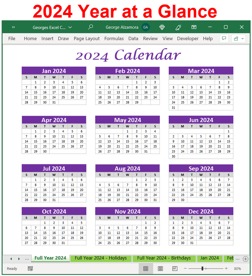 Printable 2024 Calendar Spreadsheet Best Downloadable Excel Templates