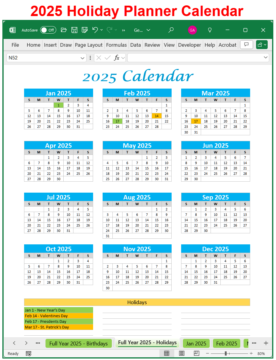 2025 Holiday Planner Calendar