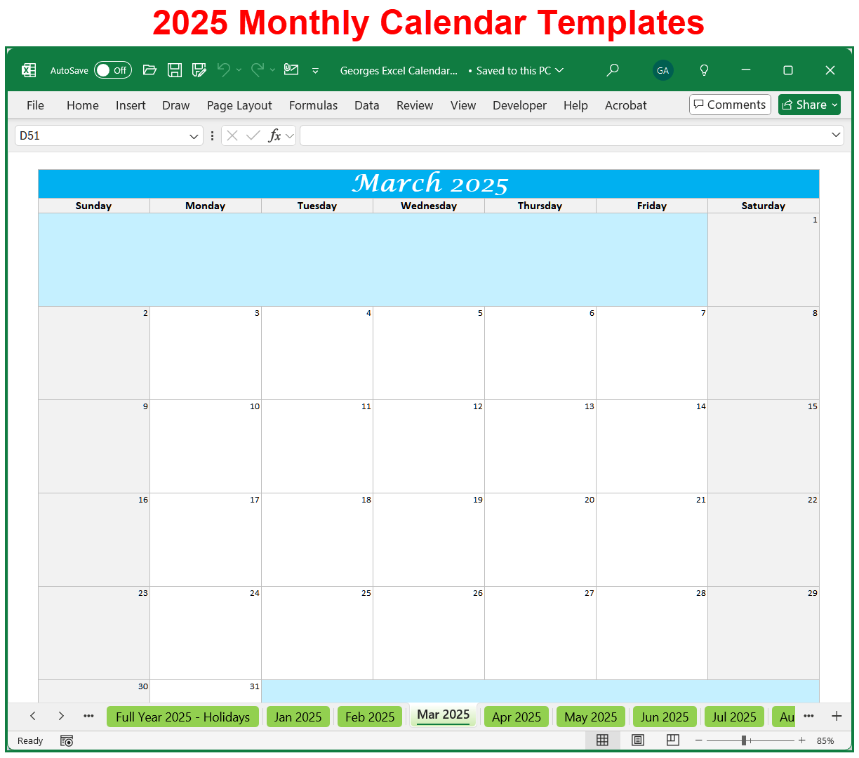 2025 Monthly Calendar Templates