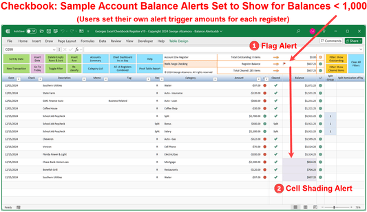 Excel Checkbook Register Bank Account Alerts