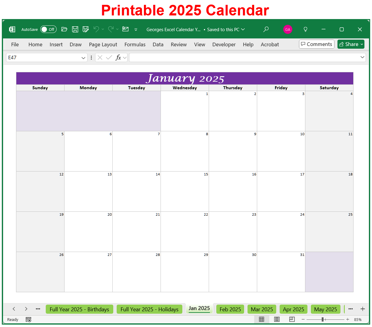 Printable 2025 Calendar Planner