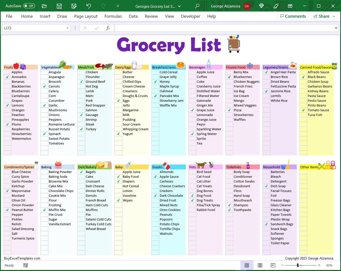 Printable Grocery List Spreadsheet