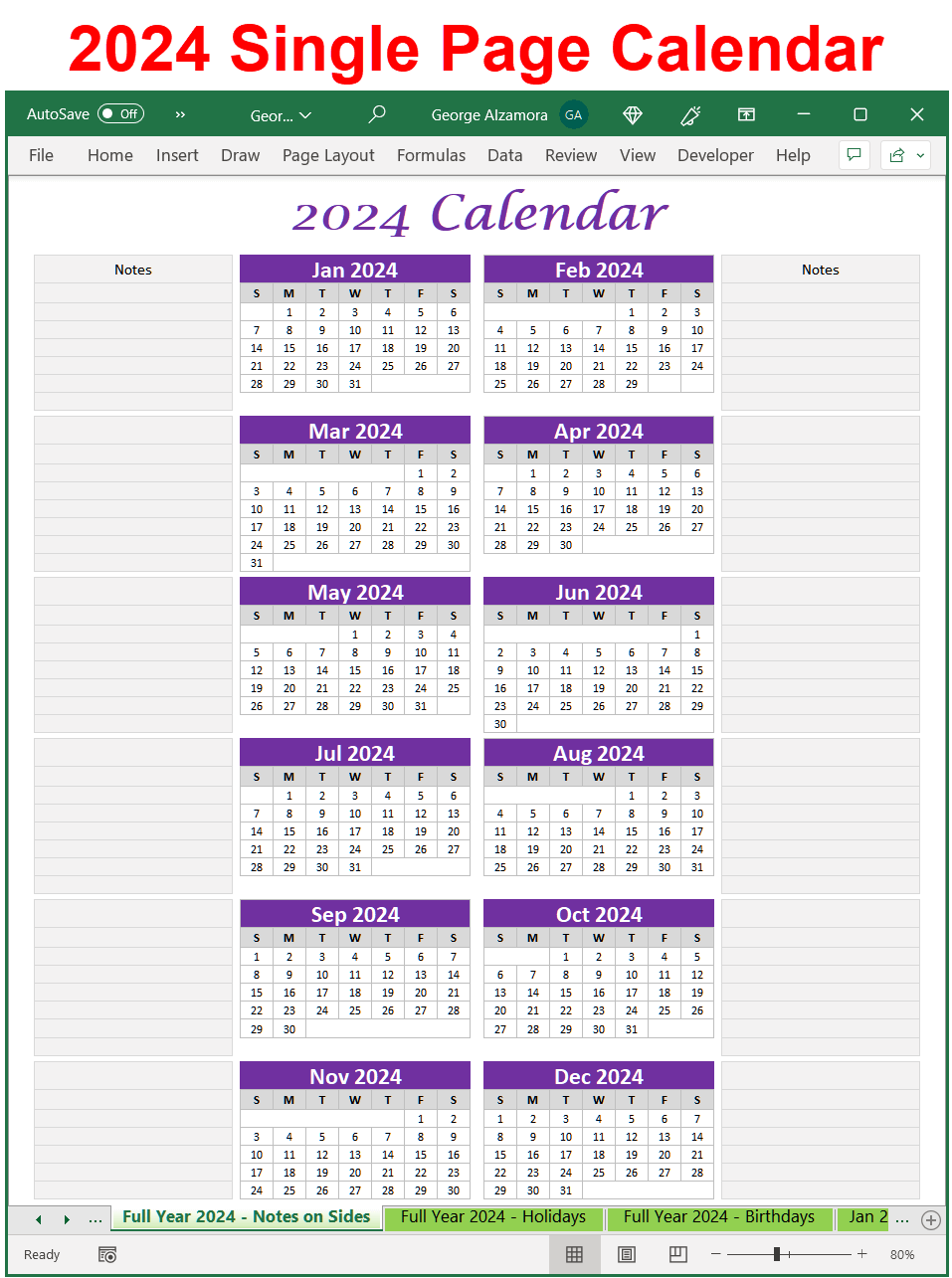 Printable 2024 Calendar Spreadsheet Best Downloadable Excel Templates