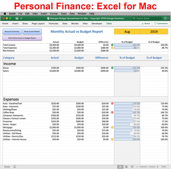 Mac budget software using Excel for Mac to manage personal finances ...