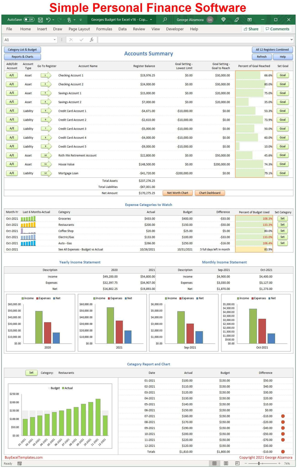 Wealth Management Spreadsheet Dashboard | Budgeting & Checkbook App ...